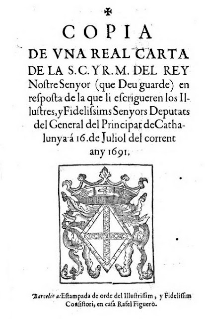 Si el escudo de los cuatro palos es el propio histórico de Cataluña como dicen los separatas, ¿por qué en este documento oficial emitido desde Barcelona en 1691 estampan la Cruz de San Jorge?