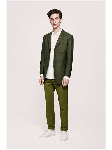 Jijibaba green tweed jacket, shirt and olive chinos