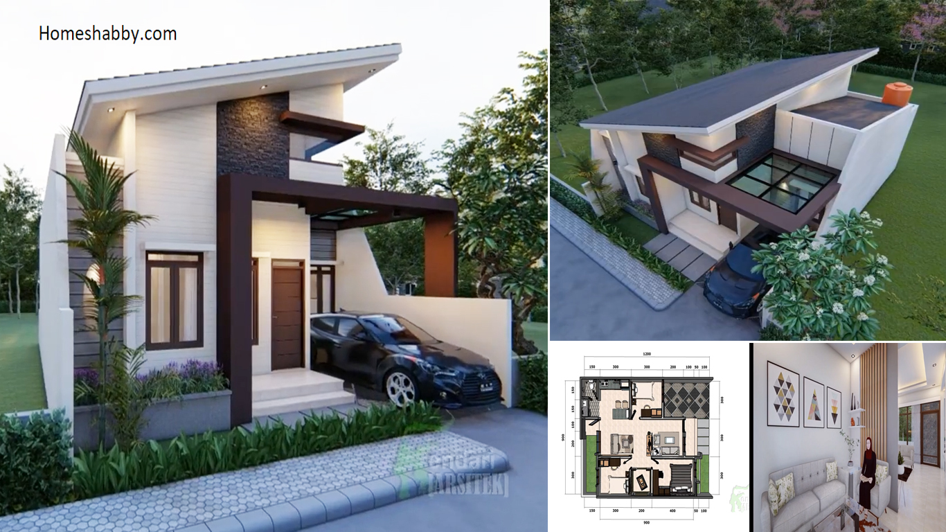 Desain Dan Denah Rumah Ukuran 9 X 12 M Terdapat 3 Kamar Tidur Dan Mushola Serta Atap Miring Tampil Modern Homeshabbycom Design Home Plans