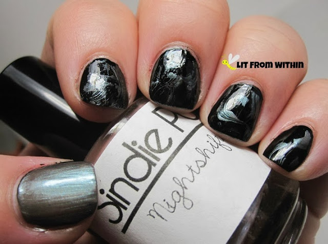 Cult Nails Nevermore with this cool iridescent topper, Sindie Pop Nightshifter, on top