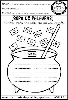 Atividades de alfabetização,dia das bruxas,sopa de palavras