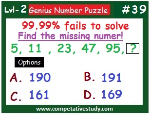 Number Puzzle: Find the missing number: 5, 11, 23, 47, 95, ?