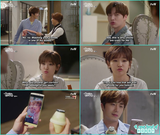  ji won took the wine stain  t shirt from the maid and saw the selfie he take with ha won when he was drunk - Cinderella and Four Knights - Episode 9 Review 