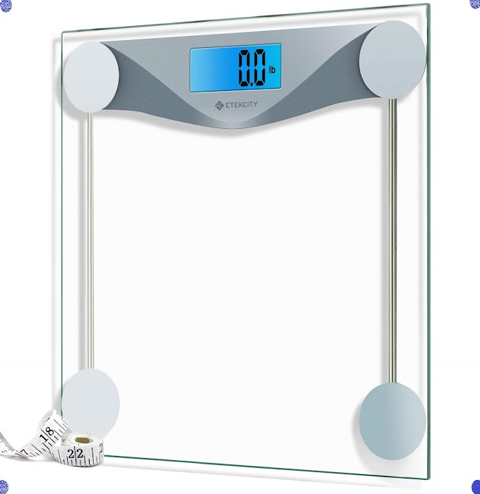 Etekcity Digital Body Weight Bathroom Scale with Body Tape Measure, Large Blue LCD Backlight Display, High Precision Measurements,6mm Tempered Glass, 400 Pounds