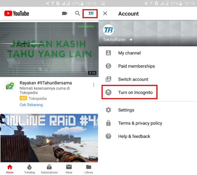 Cara Mengaktifkan Mode Incognito YouTube di Android