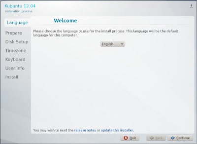 Memilih bahasa saat install Kubuntu 12.04