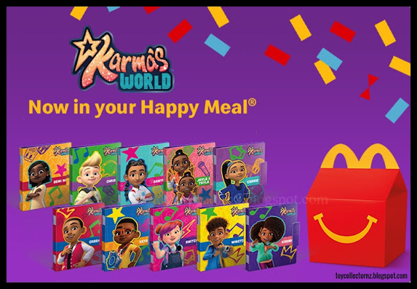 McDonalds Karma's World Happy Meal Toys 2023 Set of 10 activity kits available in European countries such as Belgium, Greece, Bulgaria, France, Switzerland includes Karma, Switch, Chris, Carrie, Winston, Sabiya, Demi-Rey, Keys, Crash, Jayla and Talia