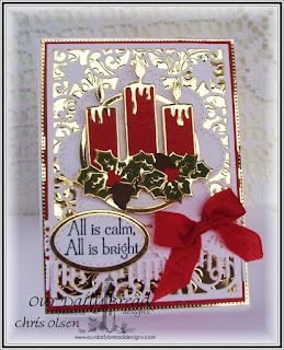 Our Daily Bread Designs, Perfect light stamp set, Christmas Candle die, Beautiful Borders die, Ovals die, Stitched Ovals die, Flourished Star Pattern die, Fancy Foliage die, created by Chris Olsen