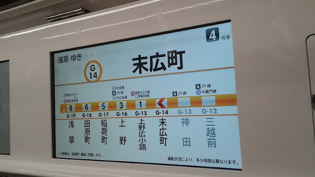 Pantalla dentro de un vagón del metro de Tokyo