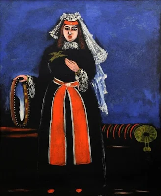 Georgian woman with Tambourine(1906) Art Museum of Georgia, Tbilish, Georgia Painting by Niko Pirosmani
