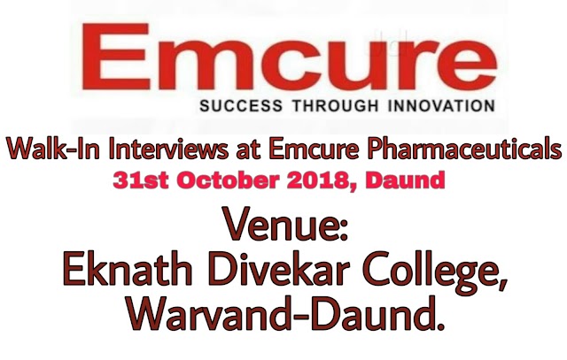 Emcure Pharmaceuticals | Walk-In for Production & Engineering | 31st October 2018 | Daund