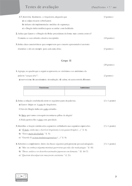 avaliação de lingua portuguesa 7 ano