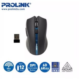 PROLiNK PMW6005 2.4GHz Wireless Optical 1600dpi Mouse 6-Buttons / Free 2x AAA Alkaline Battery (Sirim approval)