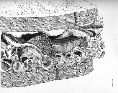 Pen and ink BLT sandwich rendered by ©Ana Tirolese