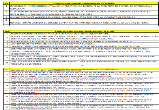 OBSERVACIONES PARA LLENADO DE BOLETAS-ESCRITURA,MATEMÁTICAS Y LECTURA