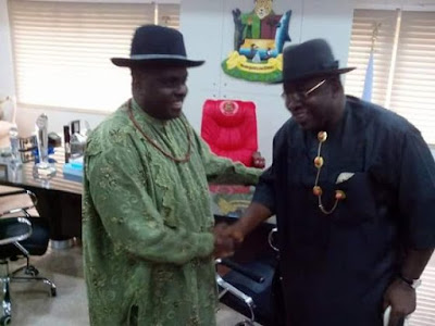 Bayelsa State Governor, Dickson receives James Ibori at the Government House 