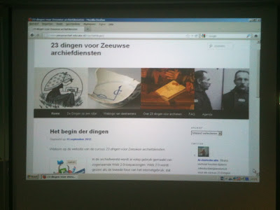 Zeeuws Archief, startscherm cursus 23 Dingen voor Zeeuwse archiefdiensten, 03-10-2012.