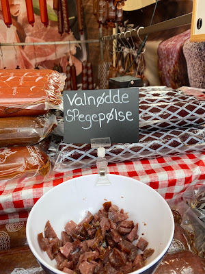 Salami sample at European Street Market in Bornholm, Denmark