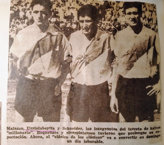 Juan Malazzo, Juan Eulogio Urriolabeitia y Juan Schneider, medio campo de River Plate en los años 1958 y 1959