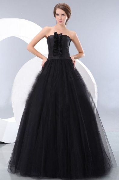 Elegant Black Strapless Gothic Wedding Dress