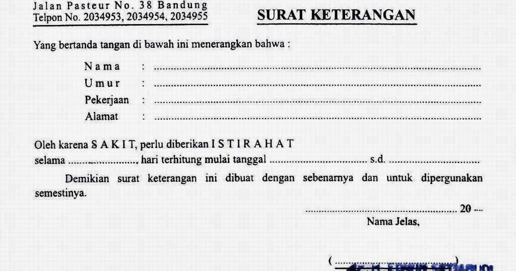 Contoh Surat Keterangan Sakit dari Dokter