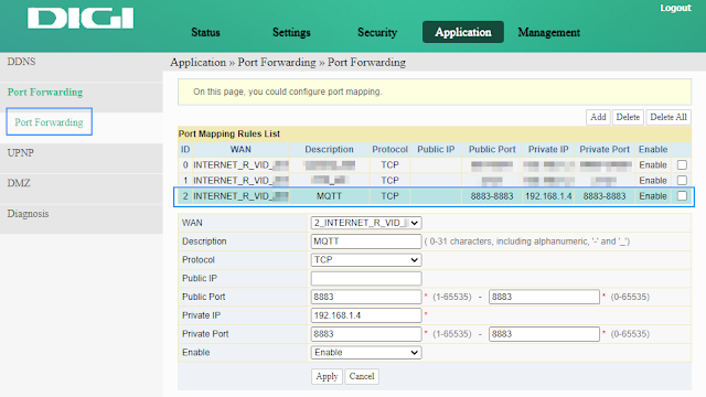 Configure port forwarding in router interface