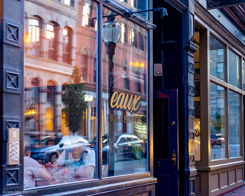 Portland, Maine USA August 2019 photo by Corey Templeton. Passing by Eaux Soul & Provisions on Exchange Street.