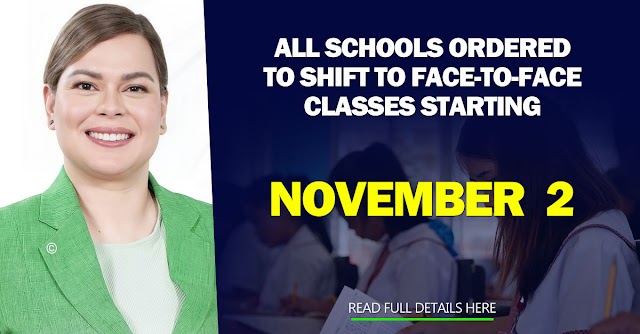 ALL SCHOOLS ORDERED TO SHIFT TO FACE-TO-FACE CLASSES STARTING NOV. 2