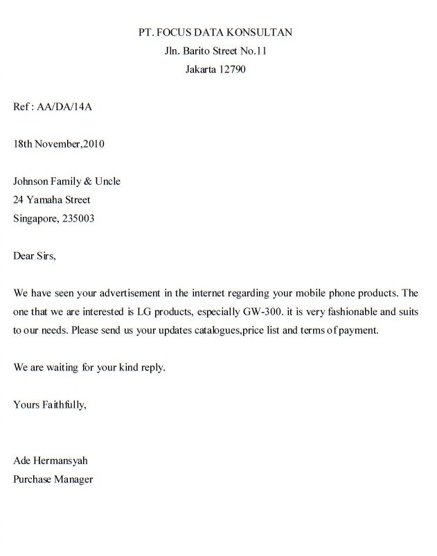 Example Letter Inquiry Full Block Style - Cover Letter 