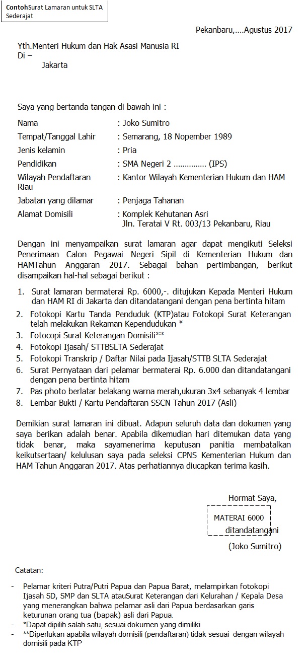 Surat Lamaran Untuk Cpns Penjaga Lapas