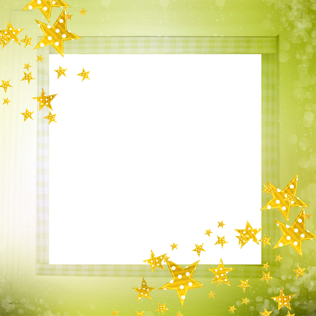 Green square frame with yellow stars.