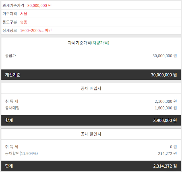 중고차 취등록세 계산기3