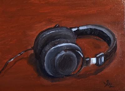 Headphones original oil painting by Anawanitia