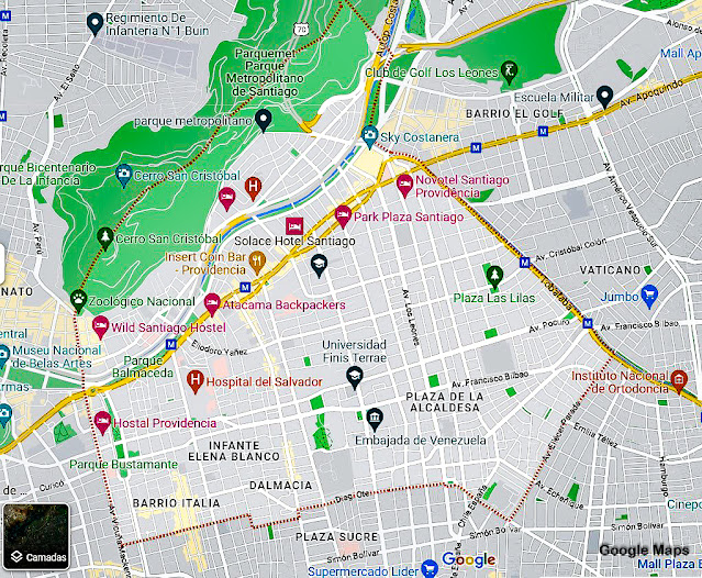 Mapa do bairro de Providencia em Santiago do Chile