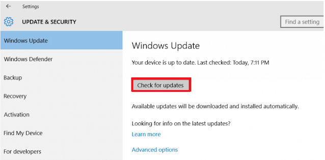 Check for windows update