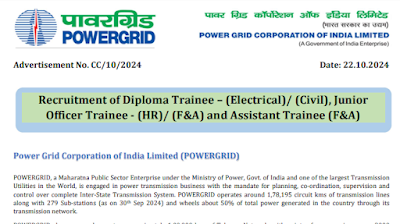 Diploma Trainee - Electrical,Civil,Junior Officer Trainee and Assistant Trainee - Finance and Accounts,HR Jobs 802 Vacancies PGCIL