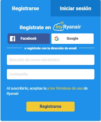 Formulario para acceder a Ryanair