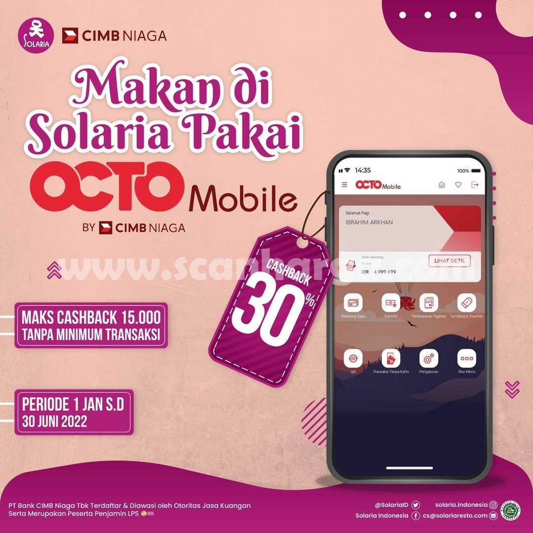 SOLARIA Promo DISKON 30% dengan Octo Go Mobile CIMB Niaga