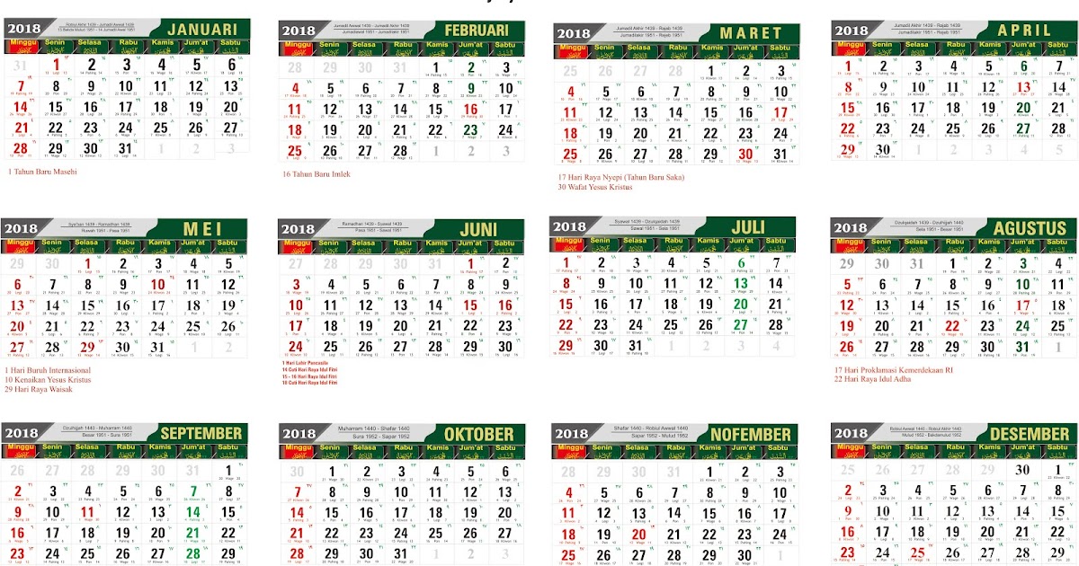 Download Kalender 2018 Lengkap jawa arab - SMAN 1 TUMIJAJAR