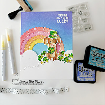 Fetching You Luck Card by Samantha Mann for Newton's Nook Designs, Distress Inks, Rainbow, Die Cutting, St Patrick's Day, Puppy, Ink Blending Card Making, Paper Crafts, #newtonsnook #newtonsnookdesigns #distressinks #inkbleding #stpatricksday #leprechaun #puppy #diecutting