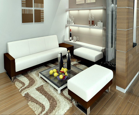 Hình ảnh cho bộ sofa phòng khách nhỏ giá rẻ được bài trí trong không gian căn phòng khách chung cư mini