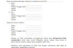 SURAT PERNYATAAN ORANG TUA SISWA BELAJAR TATAP MUKA