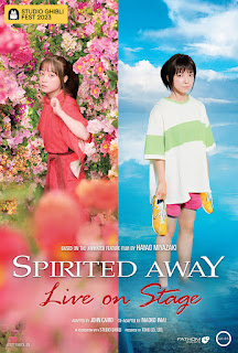 An image of the Spirited Away Live on Stage theatrical poster, showing both actresses who play Chichiro.