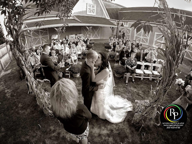 First Kiss at ourdoor ceremonyThe Ranch Golf Club Southwick, MA