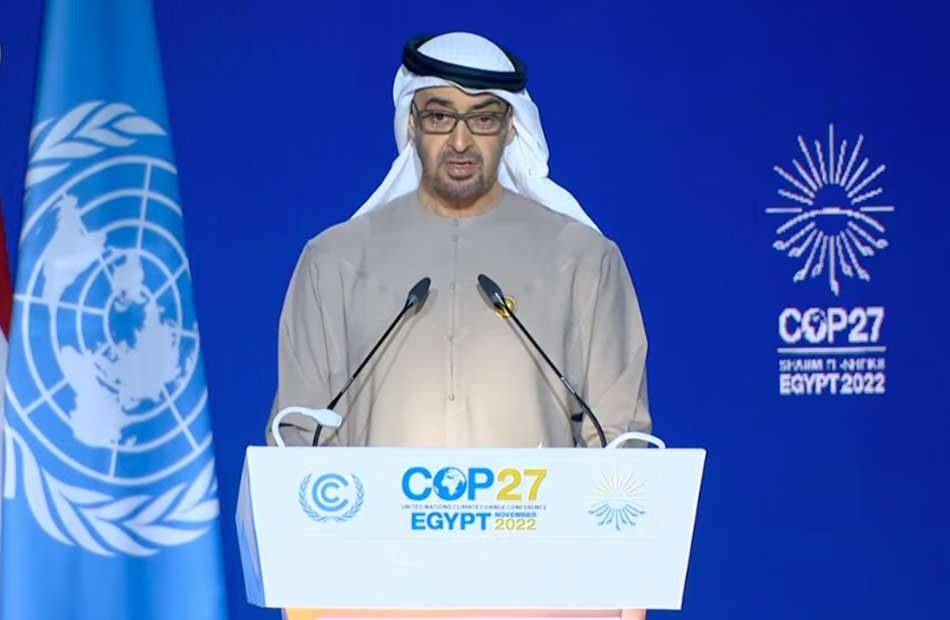 رئيس دولة الإمارات من قمة المناخ.. سنمضي في تنفيذ مشروعات الطاقة المتجددة  لمواجهة التغيرات المناخية