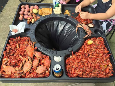 This Unique Table Has A Trash Hole Installed In The Middle To Quickly Throw Away Crab, Lobster, Or Crawfish