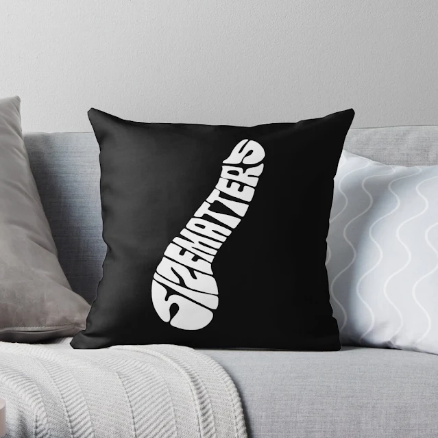 White size matters text on a black  pillow