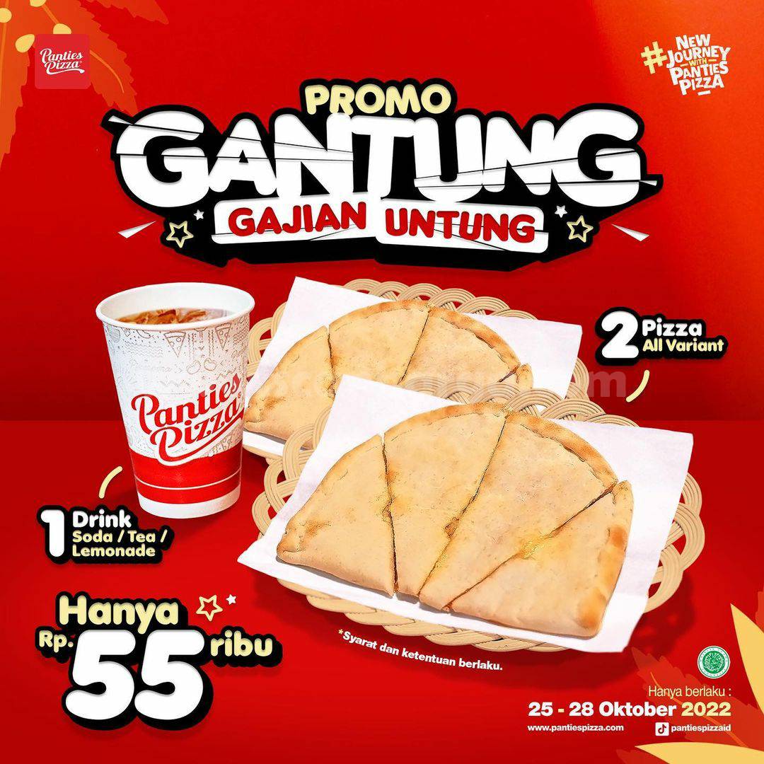 PANTIES PIZZA Promo GANTUNG (Gajian Untung) - Beli 2 Pizza + 1 Drink Cuma 55RB*
