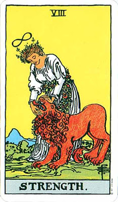 Strength or Leo card from the Rider-Waite Tarot deck