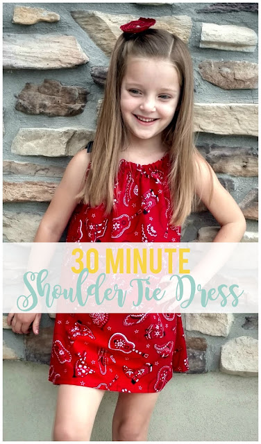 Only 1/2 yard of fabric and some ribbon make this cute shoulder tie dress a summertime staple! You can whip this out in about 30 minutes.